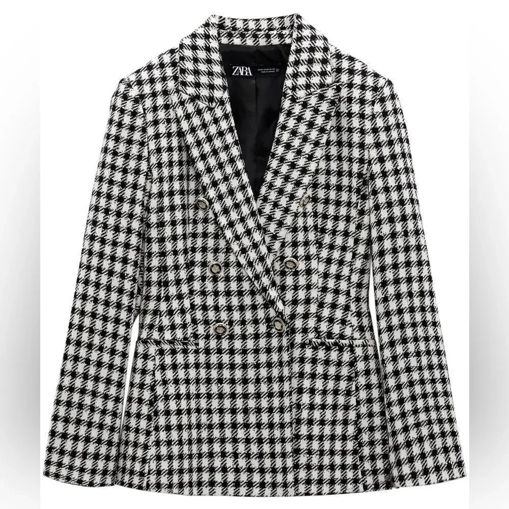 Zara Plaid Double Breasted Blazer New